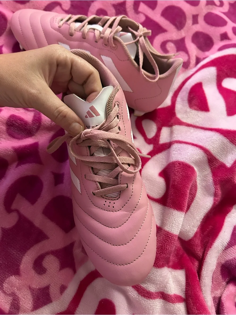 adidas Pink Women’s Soccer Cleats with White Stripes